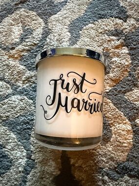 DW Home White Jar Candle with Silver Lid - "Just Married" Script